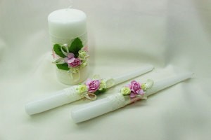 Семейный очаг, свадебные свечи зеленые с розовым