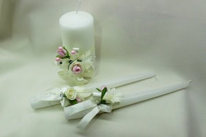 Семейный очаг, свадебные свечи айвори с розовым